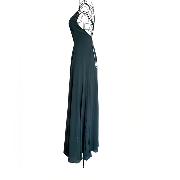 Lulus Green Chiffon Maxi Dress XS | Spaghetti Strap Empire Waist Backless Gown - Picture 3 of 13